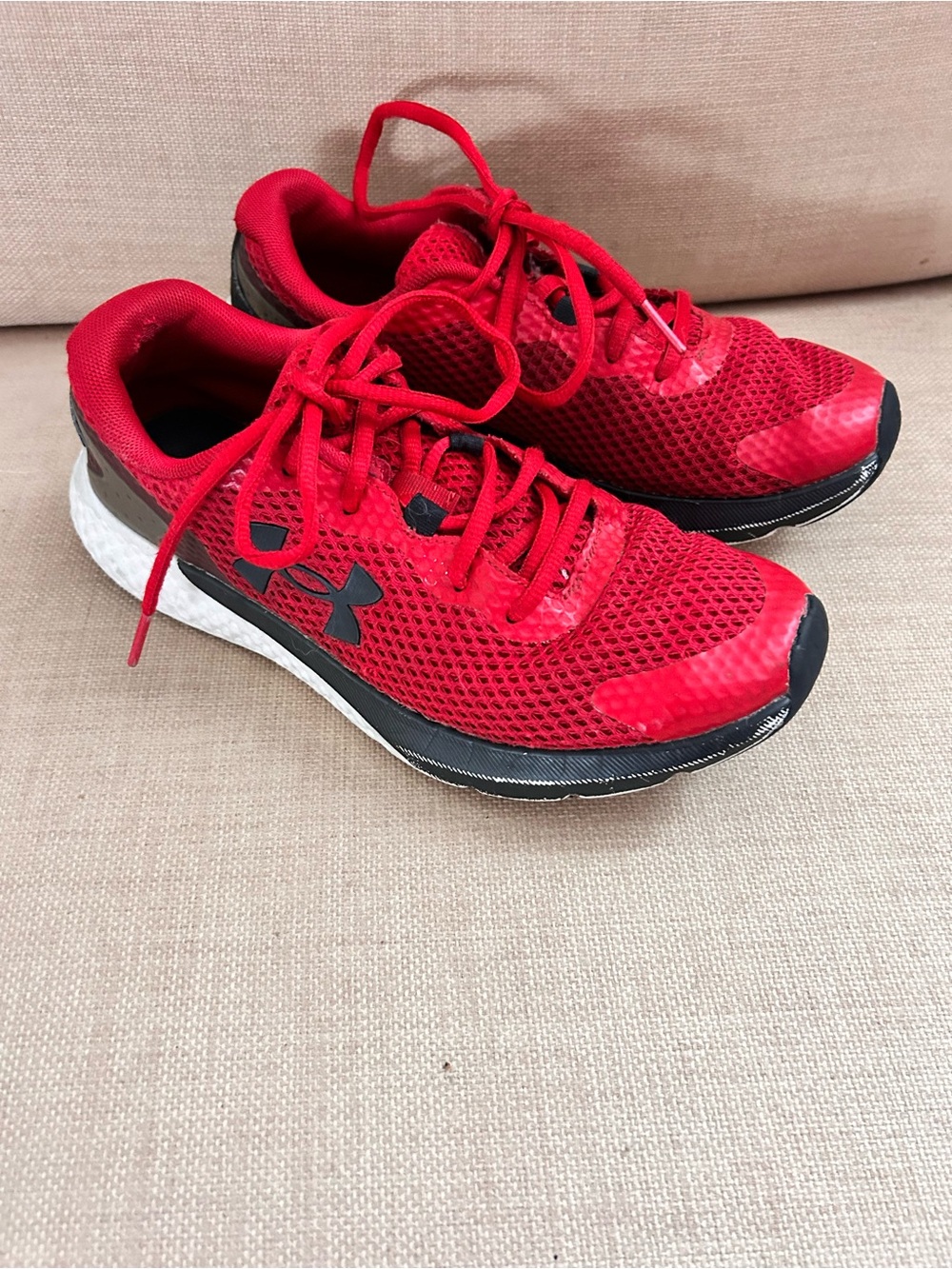 Under Armour Kids Red and Black Mesh Athletic Sneakers